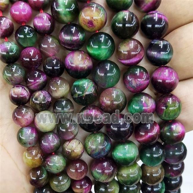 Natural Tiger Eye Stone Beads Multicolor Dye Smooth Round