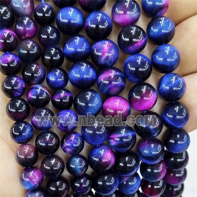 Natural Tiger Eye Stone Beads Multicolor Dye Smooth Round