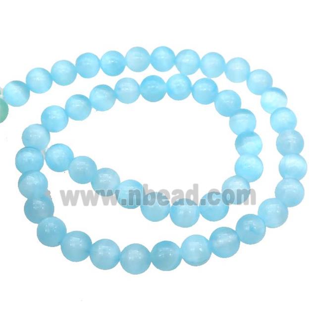 Aqua Selenite Beads Smooth Round Dye