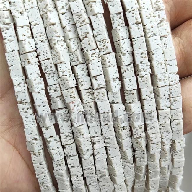 Rock Lava Cube Beads Cream White Dye