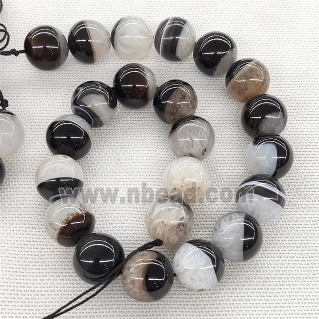 Agate Druzy Beads Black White Smooth Round