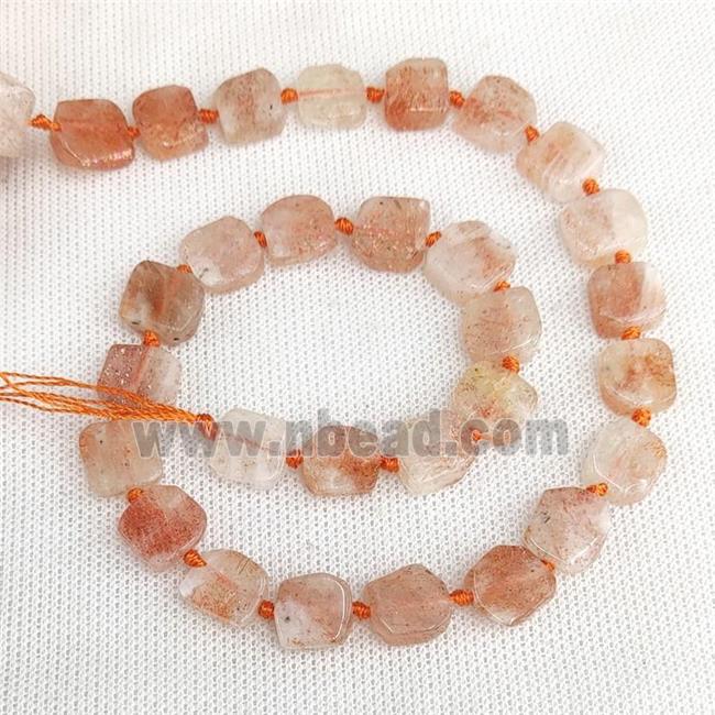 Natural Orange Sunstone Beads Faceted Square Gold Spot