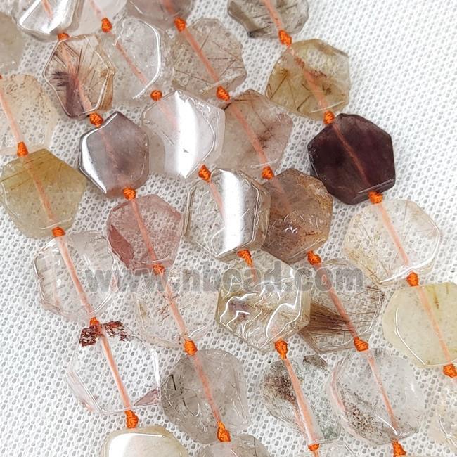 Natural Rutilated Quartz Hexagon Beads Multicolor