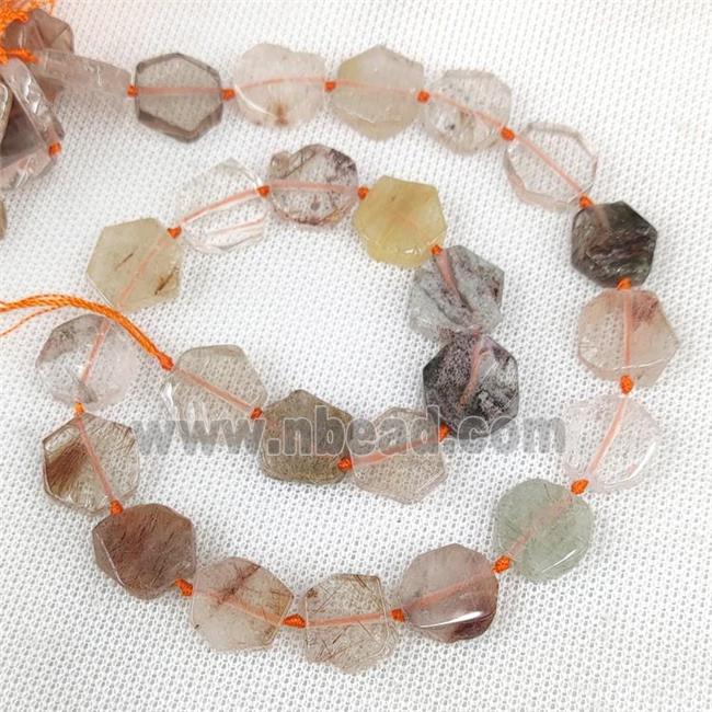 Natural Rutilated Quartz Hexagon Beads Multicolor