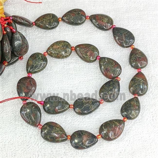 Bloodstone Teardrop Beads Flat