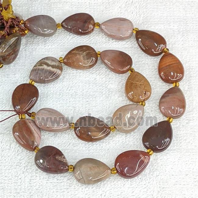 Natural Wood Petrified Jasper Teardrop Beads Flat