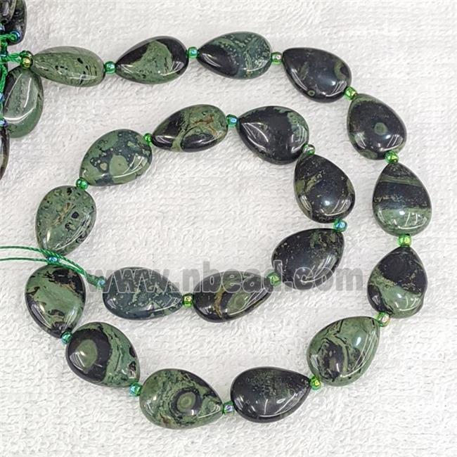 Natural Green Kambaba Jasper Teardrop Beads Flat