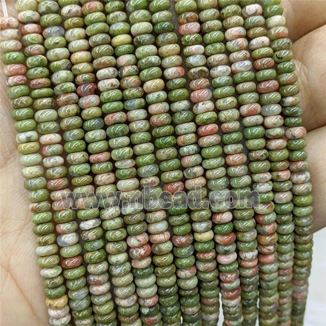 Natural Unakite Beads Green Smooth Rondelle