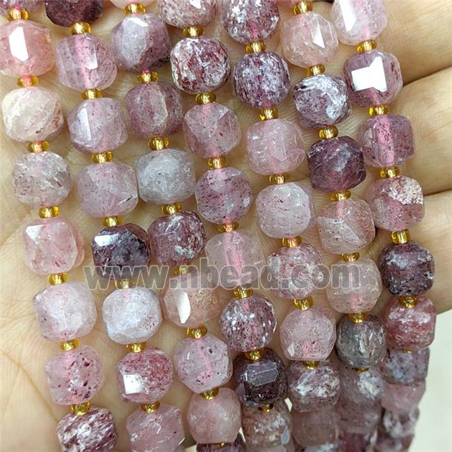 Natural Pink Strawberry Quartz Beads Faceted Cube