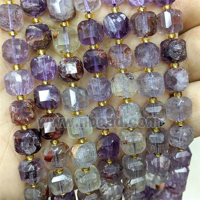 Natural Purple Phantom Quartz Beads Faceted Cube