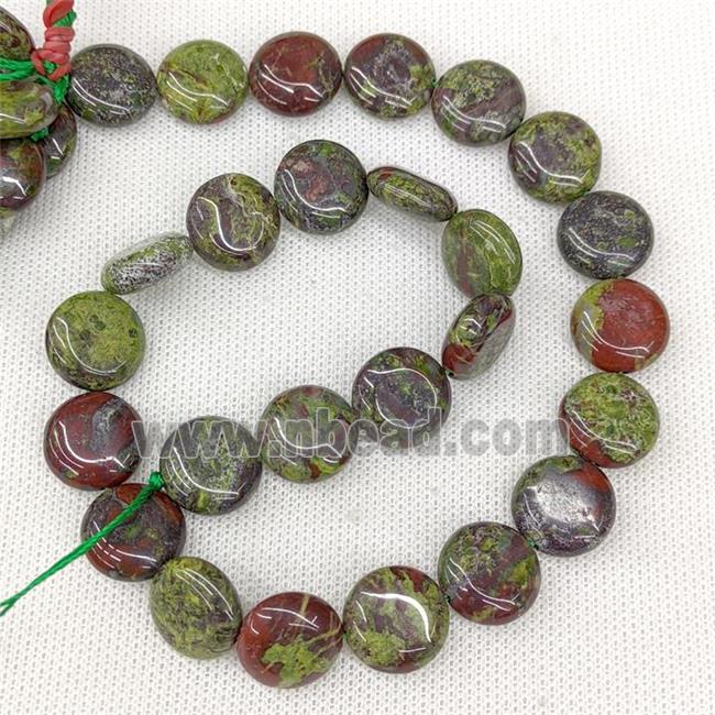 Natural Dragon Bloodstone Coin Beads Green Circle