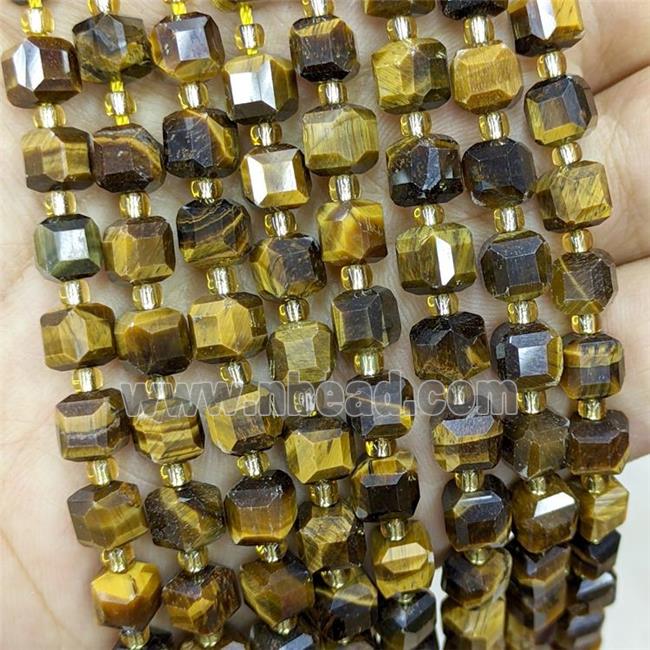 Natural Tiger Eye Stone Beads Faceted Cube