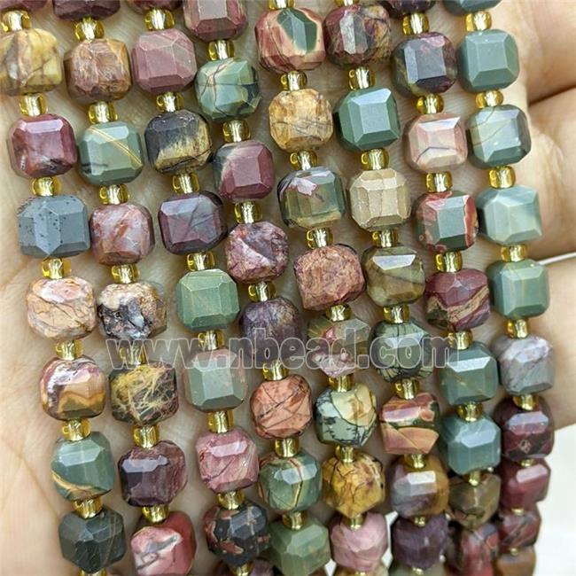 Natural Picasso Jasper Beads Multicolor Faceted Cube