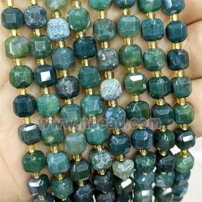 Natural Green Moss Agate Beads Faceted Cube