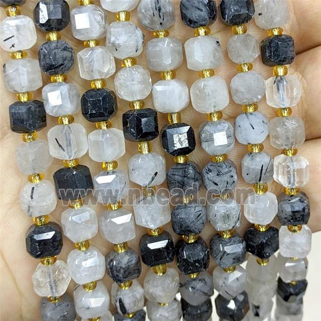 Natural Black Rutilated Quartz Beads Faceted Cube