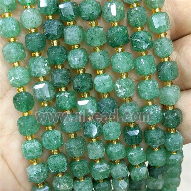 Natural Green Strawberry Quartz Beads Faceted Cube