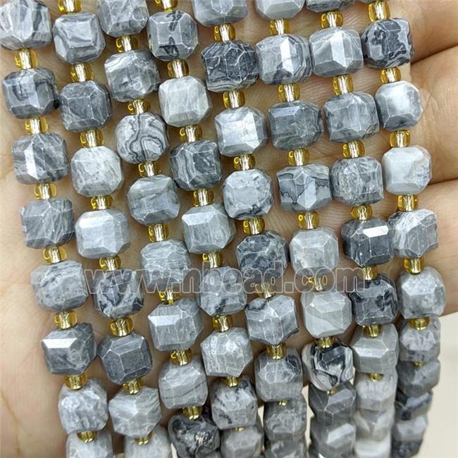 Natural Gray Map Jasper Beads Faceted Cube