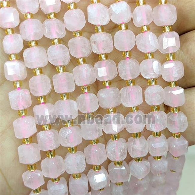 Natural Pink Rose Quartz Beads Faceted Cube