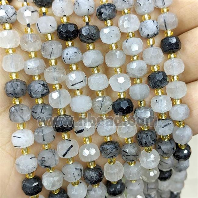 Natural Black Rutilated Quartz Beads Faceted Rondelle