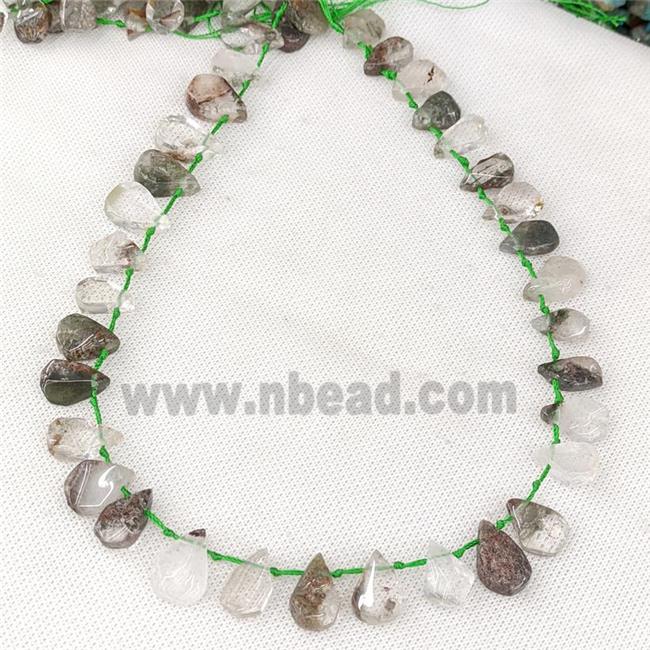 Natural Chlorite Quartz Beads Topdrilled Teardrop