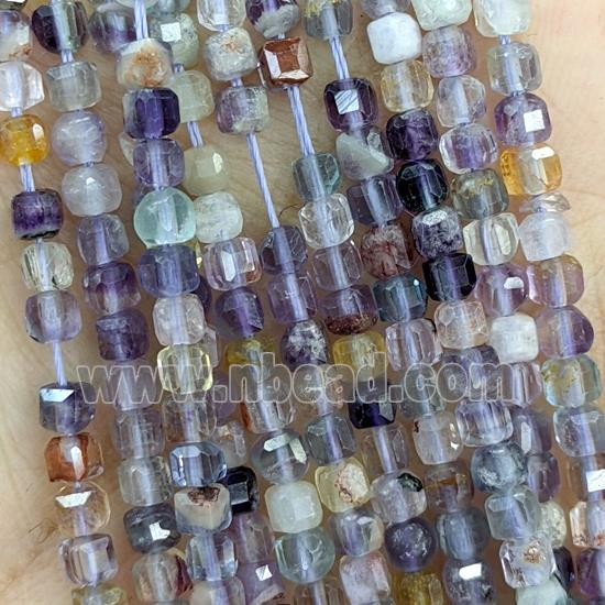 Natural Fluorite Beads Multicolor Faceted Cube