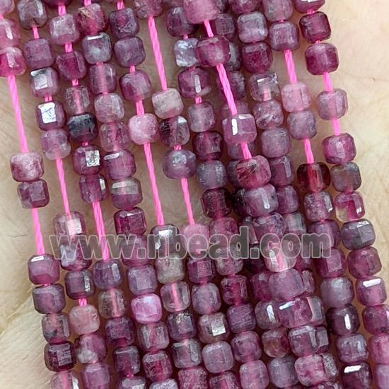 Natural Red Tourmaline Beads Faceted Cube