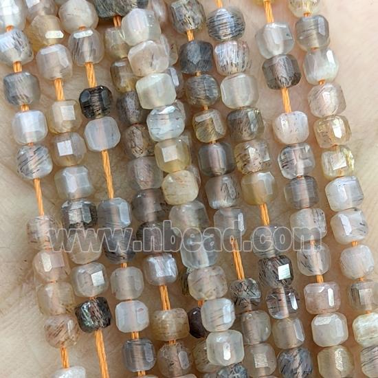 Natural Moonstone Beads Multicolor Faceted Cube