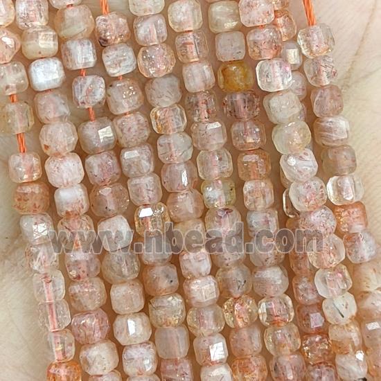 Natural Orange Sunstone Beads Gold Spot Faceted Cube