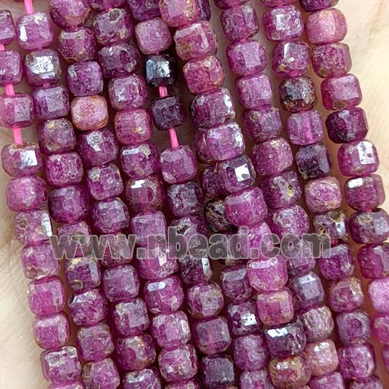 Natural Ruby Beads Red Dye Faceted Cube