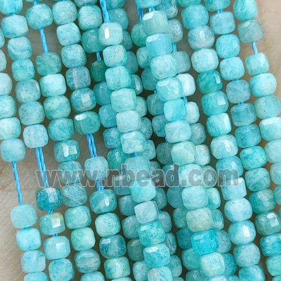 Natural Green Amazonite Beads Faceted Cube