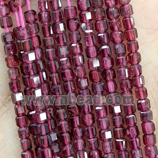 Natural Red Garnet Beads Faceted Cube