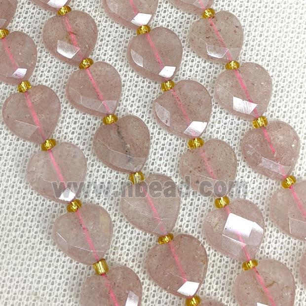 Natural Pink Strawberry Quartz Heart Beads Faceted