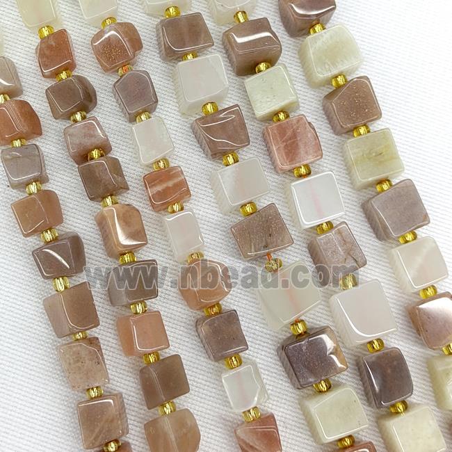 Natural Moonstone Beads Cube Multicolor