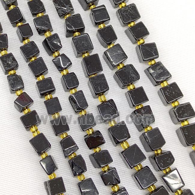 Natural Black Tourmaline Cube Beads