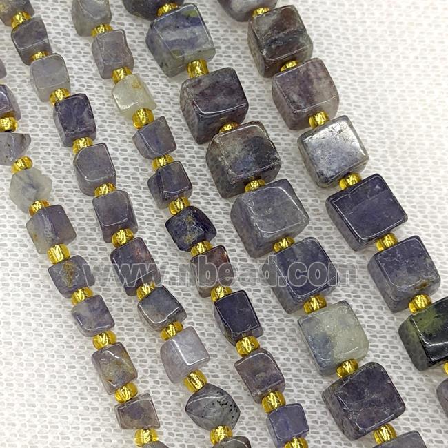 Natural Iolite Cube Beads Inkblue