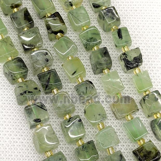 Natural Green Prehnite Cube Beads