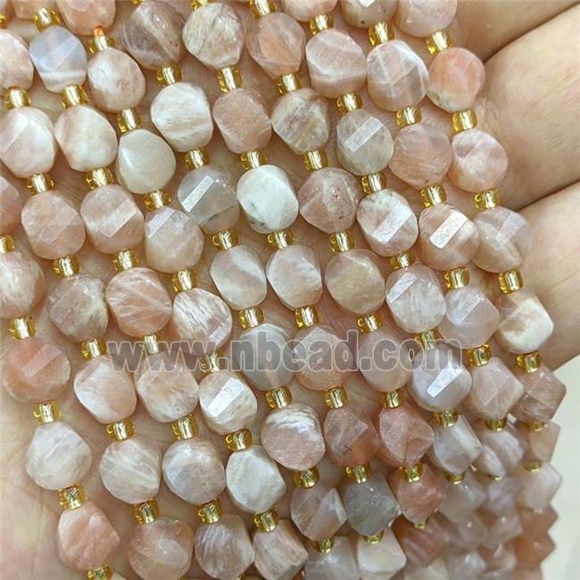 Natural Sunstone Twist Beads S-Shape Faceted Peach