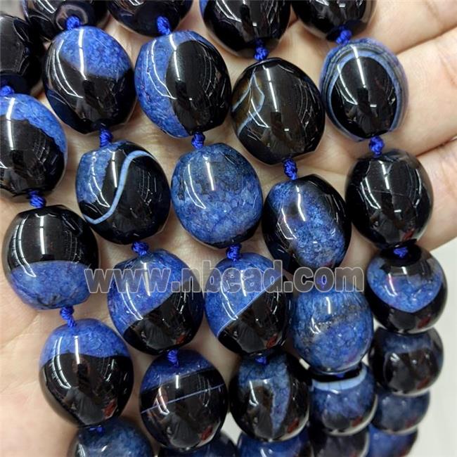 Natural Druzy Agate Barrel Beads Blue Dye