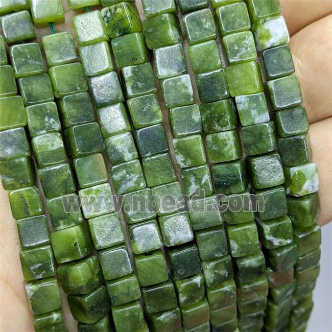 Natural Taiwan Jadeite Cube Beads Green