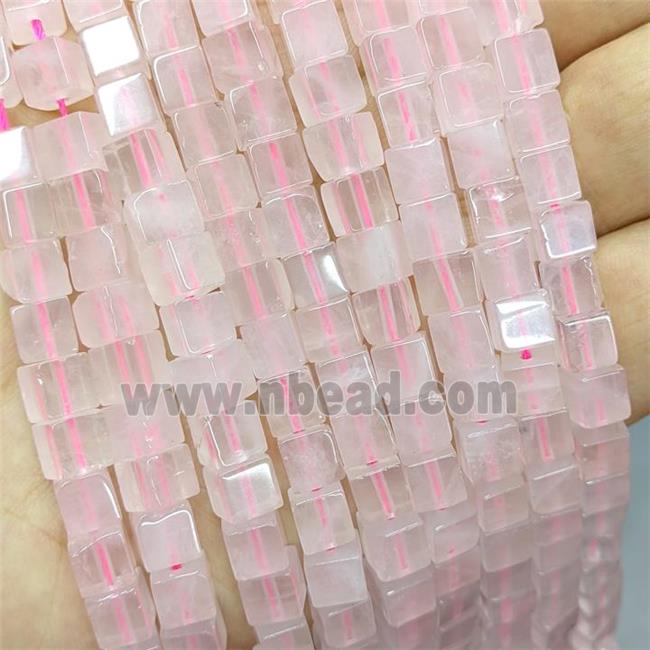 Natural Pink Rose Quartz Cube Beads