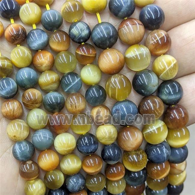 Natural Tiger Eye Stone Beads Dye Mixed Color Smooth Round