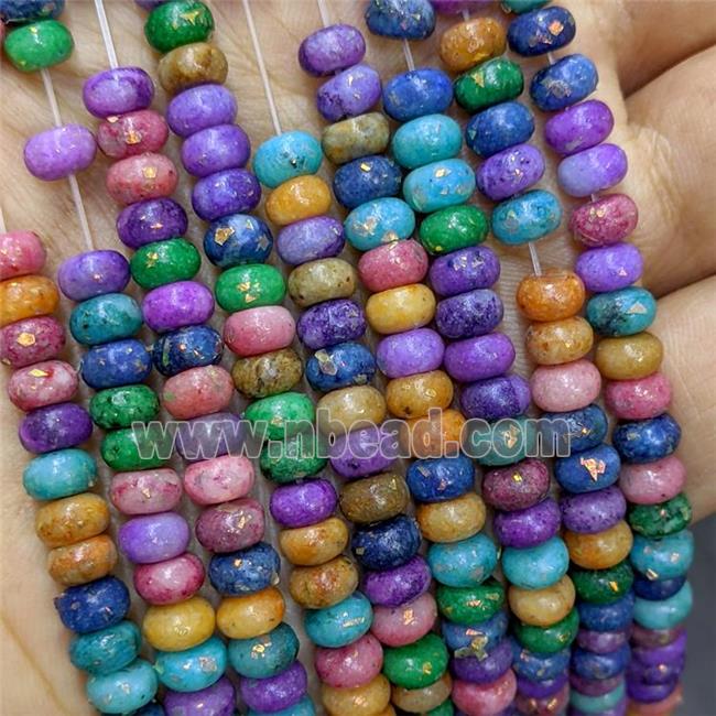 Natural Marble Rondelle Beads Pave Gold Foil Smooth Mixed Color Dye 