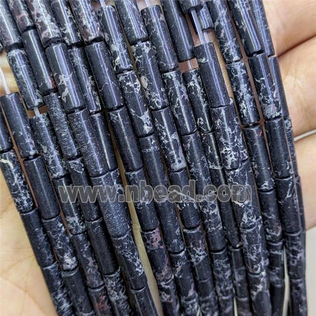 Synthetic Imperial Jasper Tube Beads Black