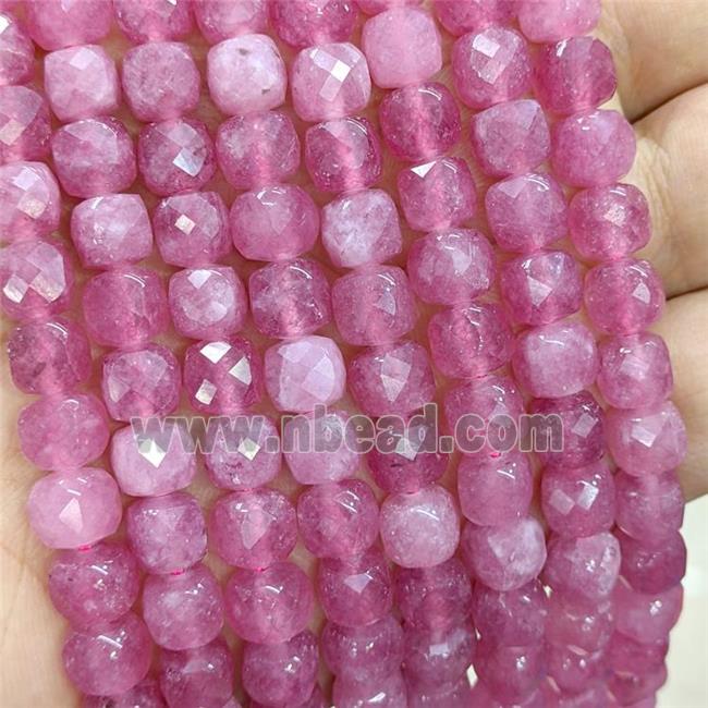 Pink Jade Beads Dye Faceted Cube