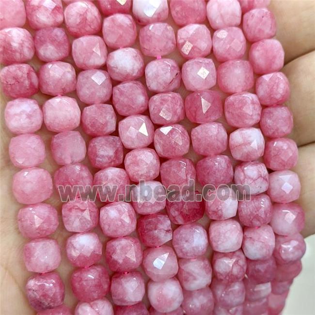 Pink Jade Beads Dye Faceted Cube