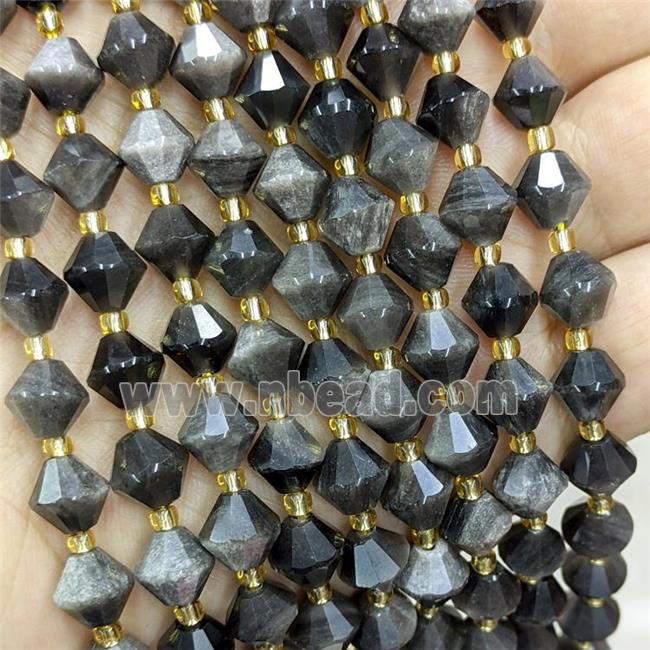 Natural Silver Obsidian Bicone Beads