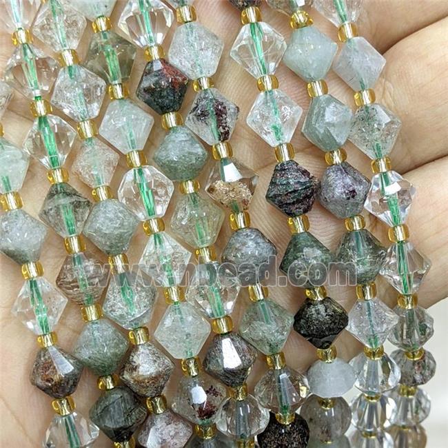 Natural Green Chlorite Quartz Bicone Beads