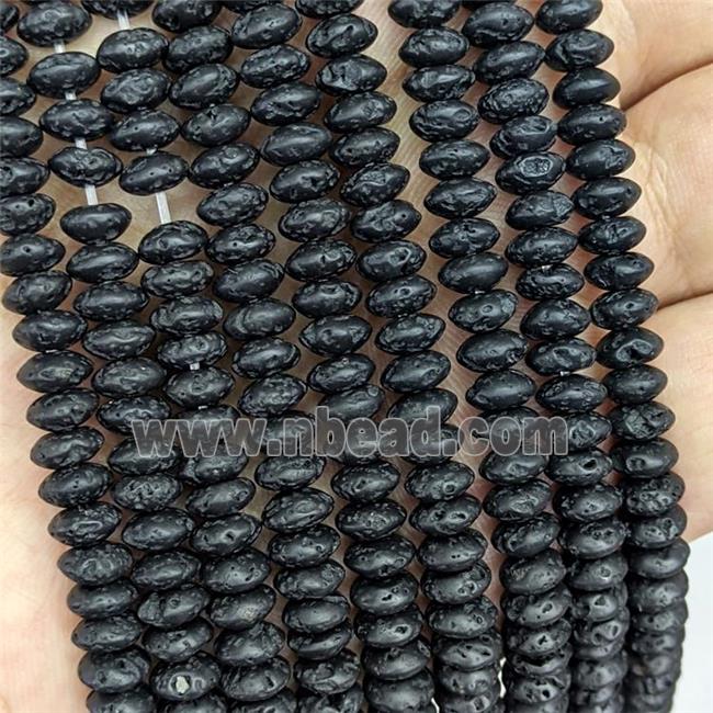 Natural Black Lava Beads Smooth Rondelle