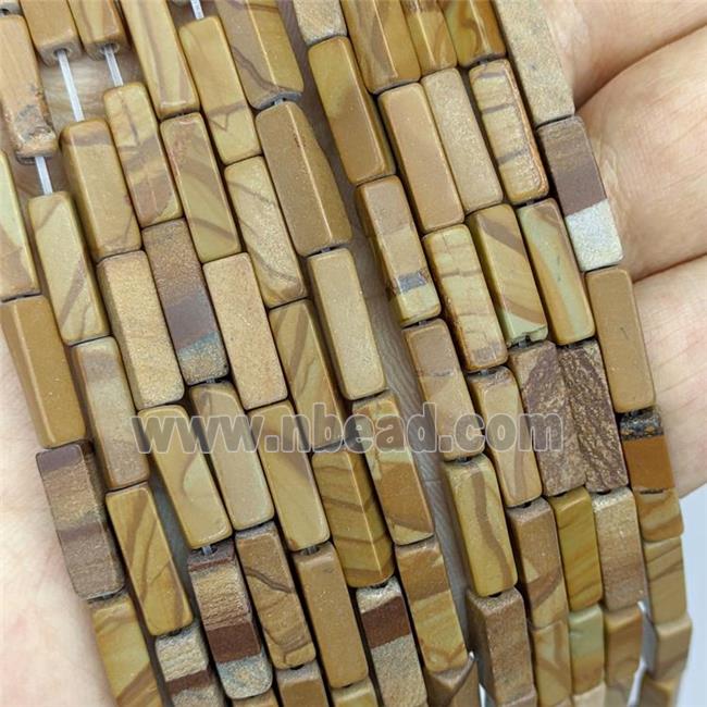 Coffee Wooden Lace Jasper Beads Cuboid