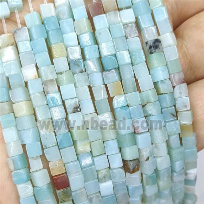 Natural Chinese Amazonite Cube Beads Blue